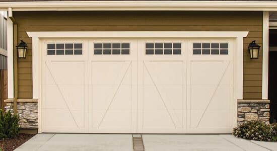 Wayne Dalton tan carriage-style garage door